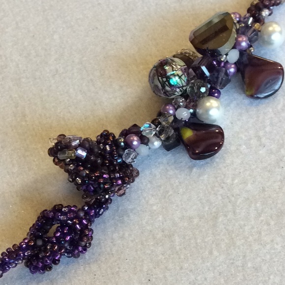 FINAL SALE PRICE CL Designs Crochet Purple Necklace w/Button Close - Picture 2 of 4